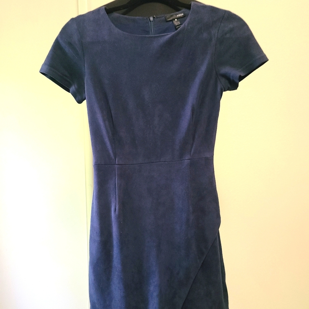 AQUA navy mini suede dress